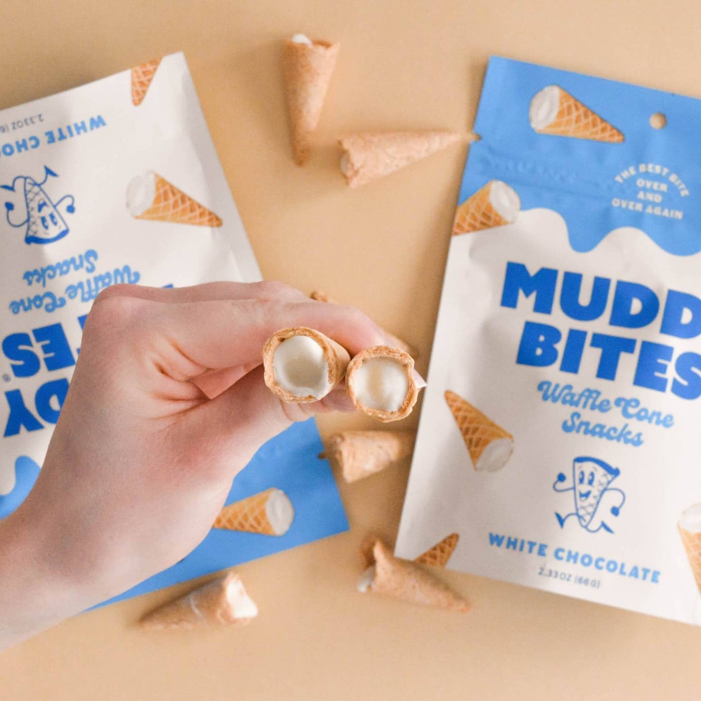 Muddy Bites White Chocolate Bite-Sized Waffle Cones Snacks, 2.33 oz