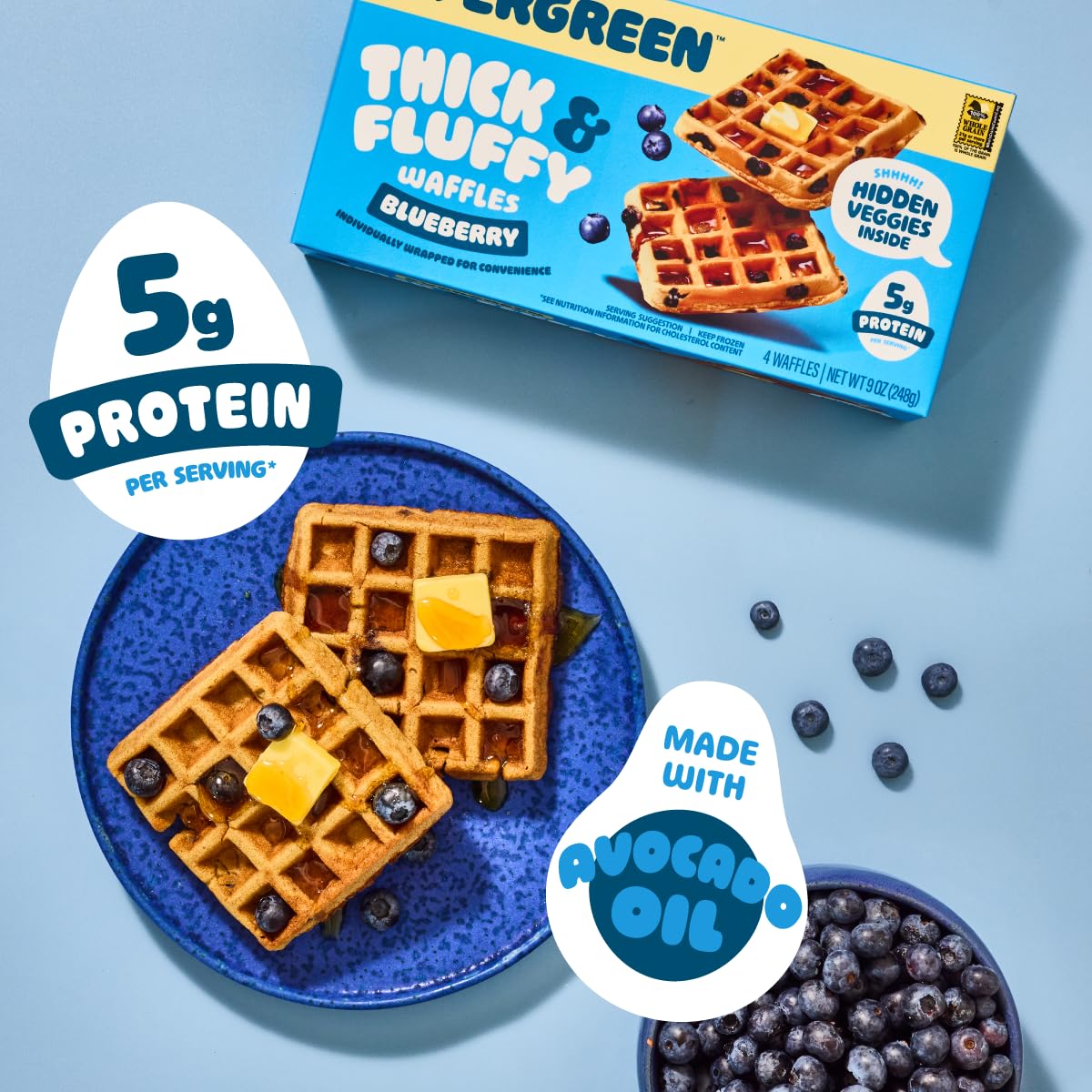 Evergreen Thick & Fluffy Blueberry Waffles, 4 count