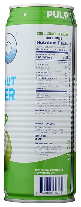 C2O Pure Coconut Water with Pulp, 17.5 oz