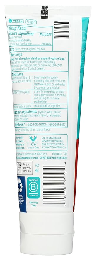 Tom's Of Maine Kid's Natural Fluoride Anticavity Toothpaste Silly Strawberry, 5.1 oz