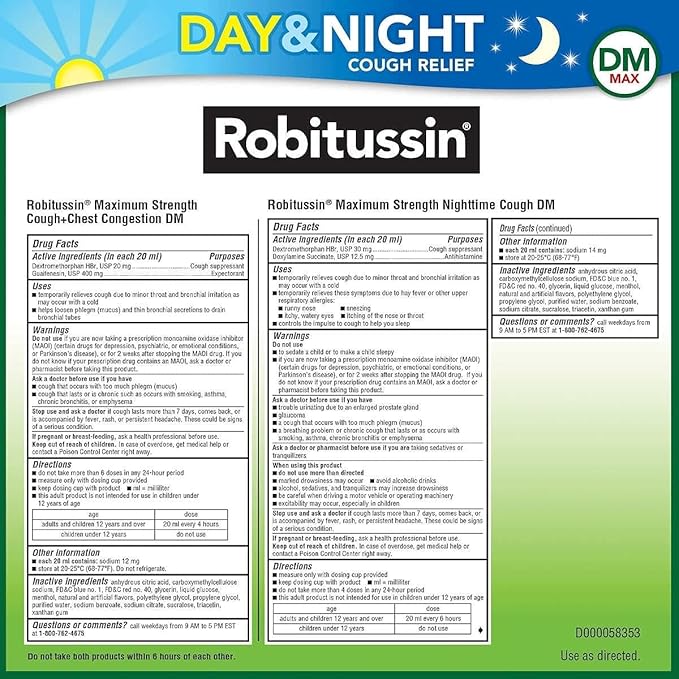 Robitussin Dm Max Cough And Chest Congestion Day And Night, 20 Oz