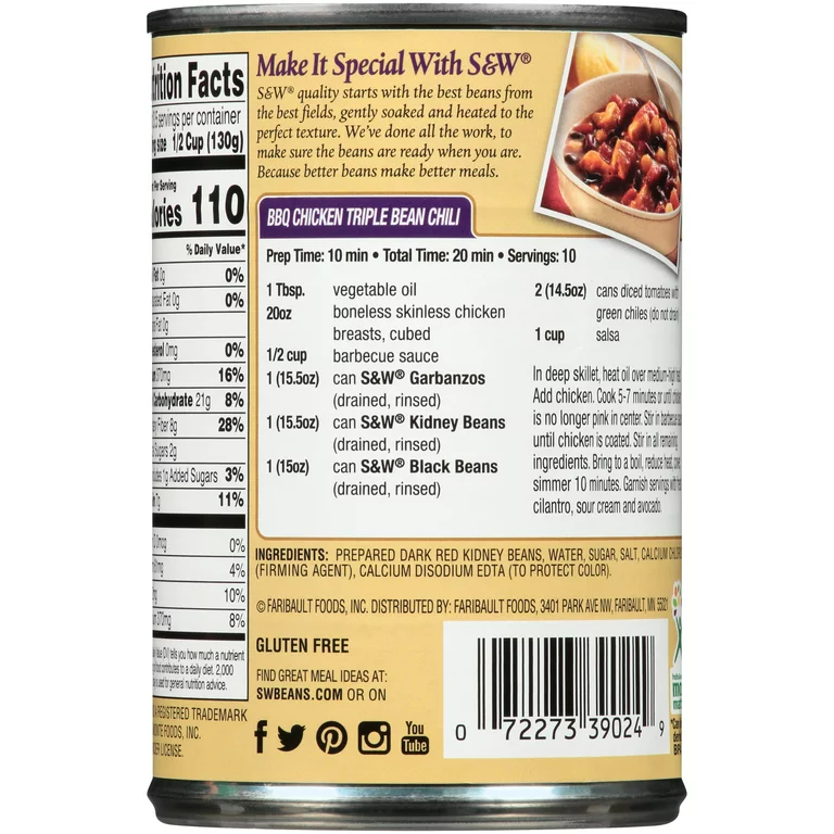 S&W Dark Red Kidney Beans, 15.5 oz Can