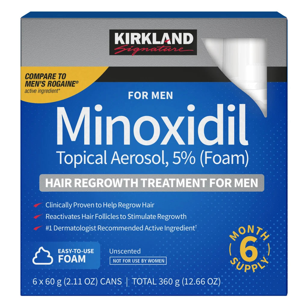 Kirkland Signature Hair Regrowth Treatment Extra Strength for Men, 5% Minoxidil Topical Solution, 2 fl oz, 6-pack