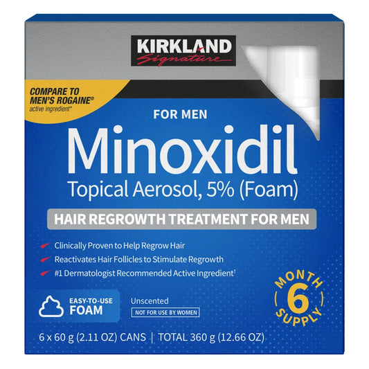 Kirkland Signature Hair Regrowth Treatment Extra Strength for Men, 5% Minoxidil Topical Solution, 2 fl oz, 6-pack