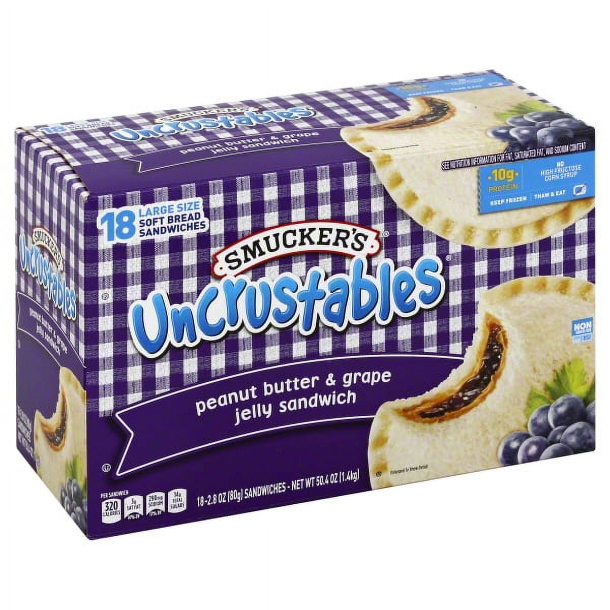 Smucker's Uncrustables, Peanut Butter & Grape Jelly Sandwich, 18 count