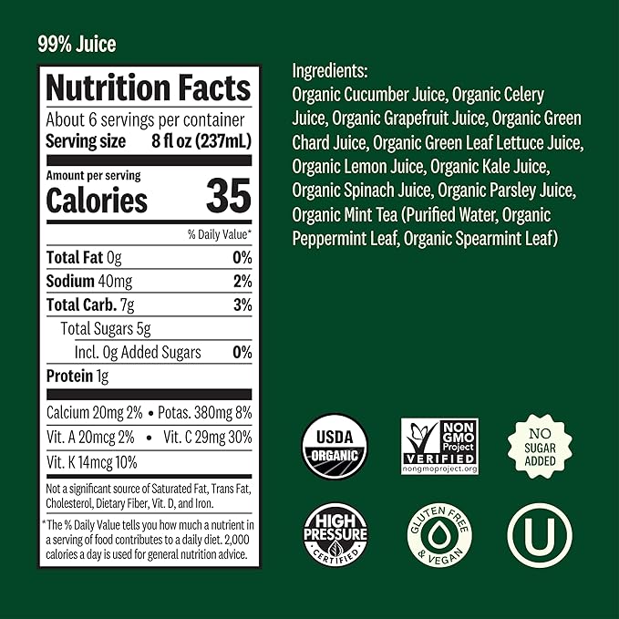 Suja Organic Uber Greens Juice, 46 oz