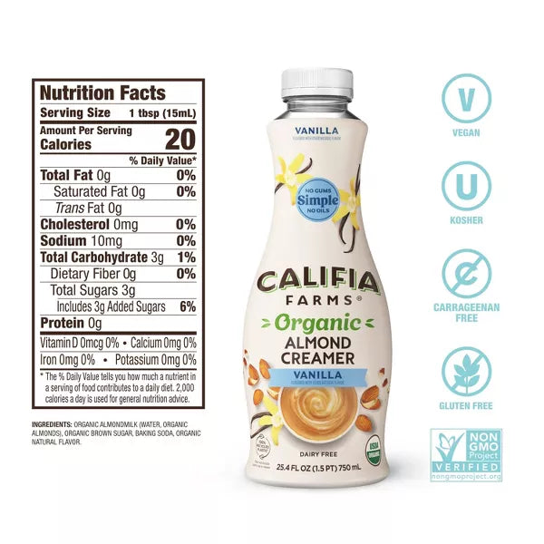 Califia Farms Organic Vanilla Almond Creamer, 25.4 oz