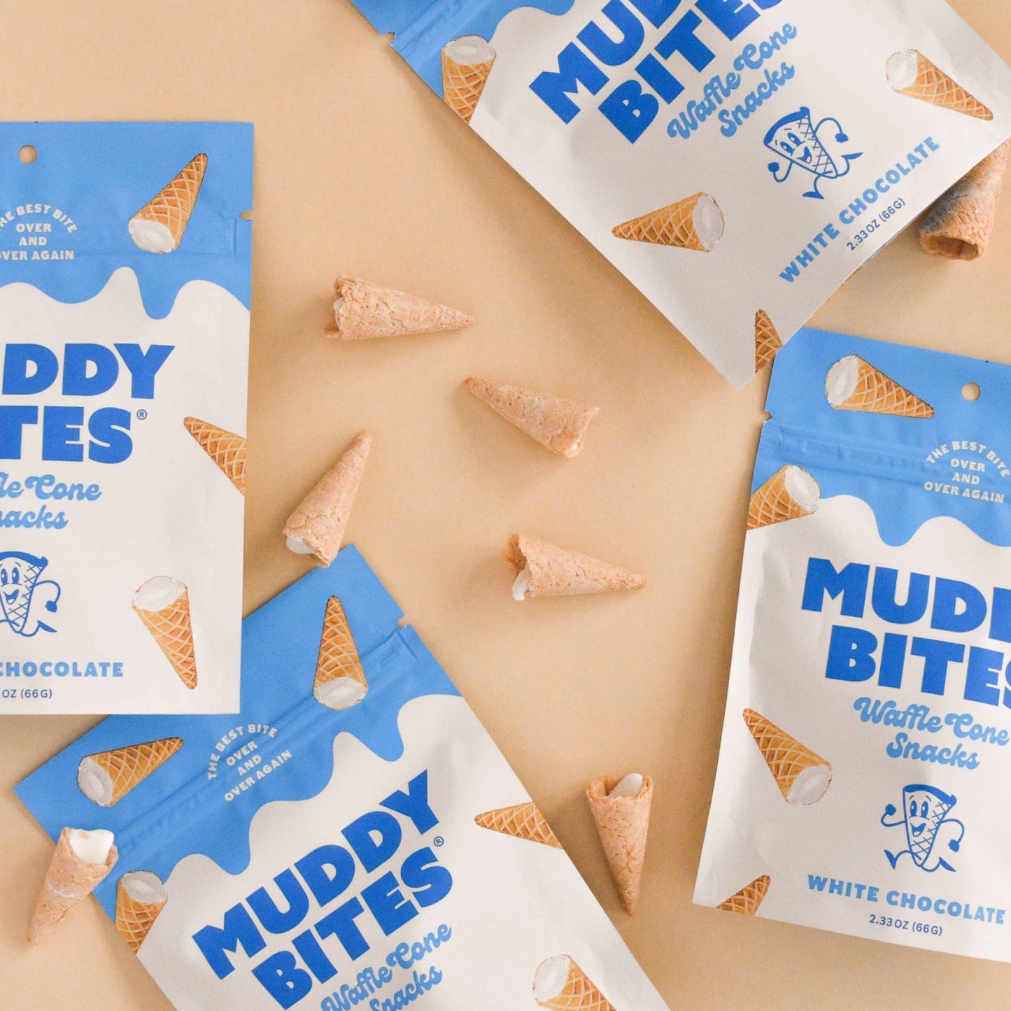 Muddy Bites White Chocolate Bite-Sized Waffle Cones Snacks, 2.33 oz