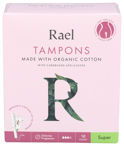 Rael Organic Super Cotton Tampons, 18 Count