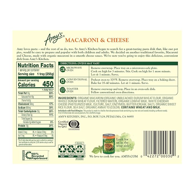 Amy's Frozen Organic Macaroni & Cheese, 9 oz