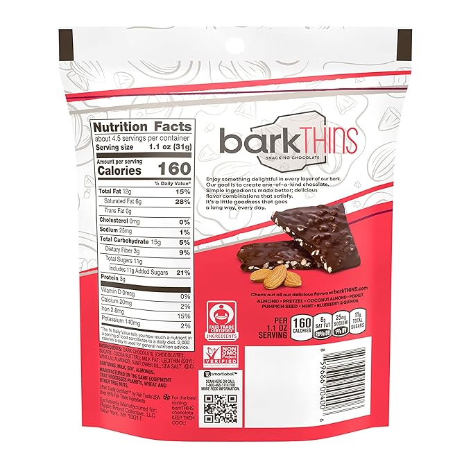 Barkthins Dark Chocolate Covered Almonds w/ Sea Salt Snacking Chocolate, 4.7 oz