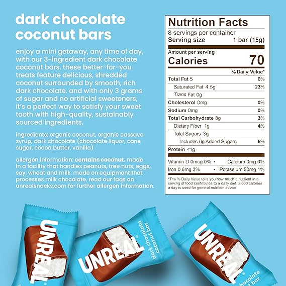 UNREAL Dark Chocolate Coconut Bars, 4.2 oz