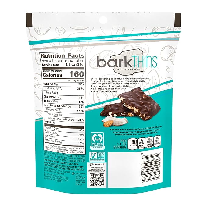 Barkthins Dark Chocolate Covered Coconut w/ Almonds Snacking Chocolate, 4.7 oz