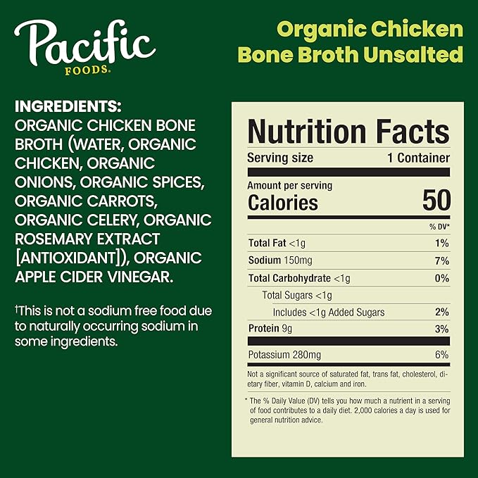 Pacific Foods Organic Unsalted Chicken Bone Broth, 8 oz