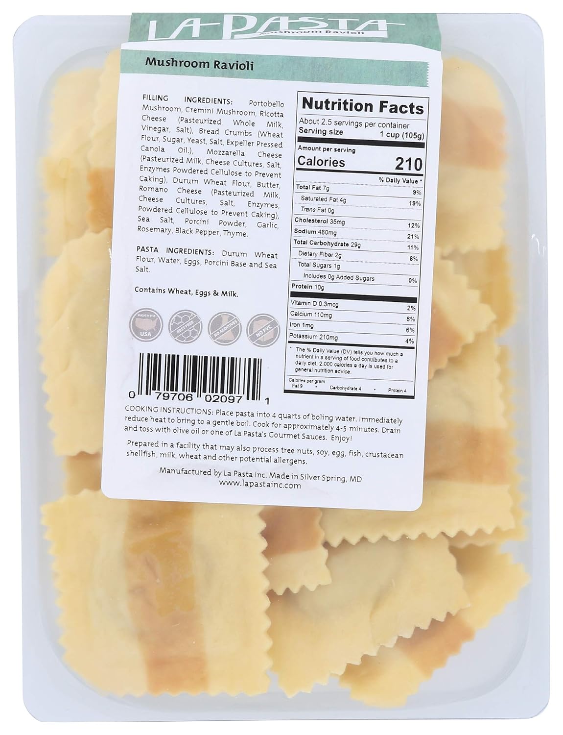 La Pasta Mushroom Cheese Ravioli, 9 oz