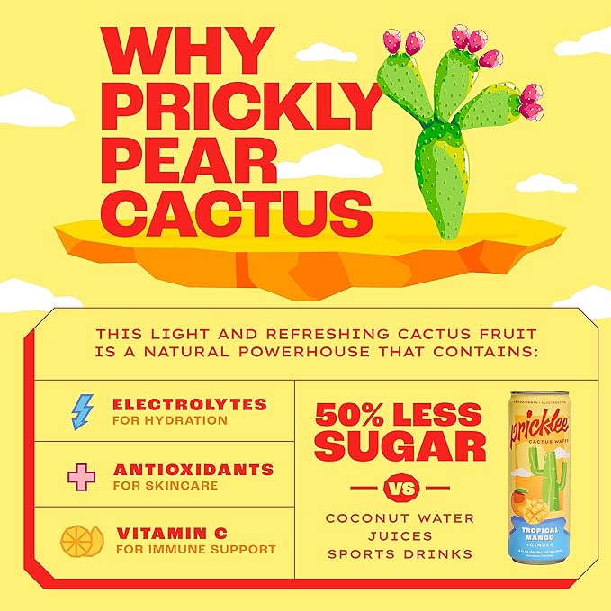Pricklee Cactus Water Tropical Mango + Ginger, 12 oz