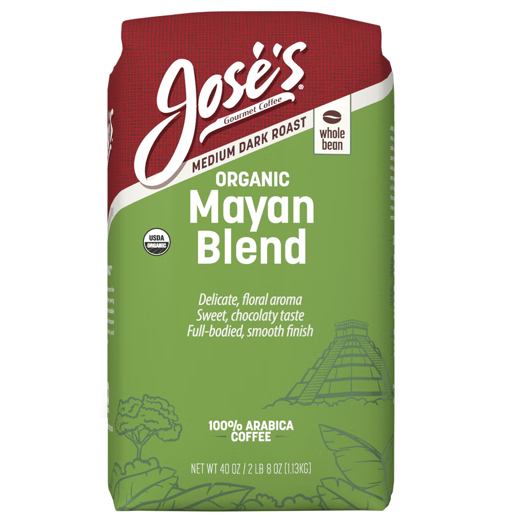 Jose's Organic Mayan Blend Coffee, Medium Dark Roast, Whole Bean, 2.5 lbs