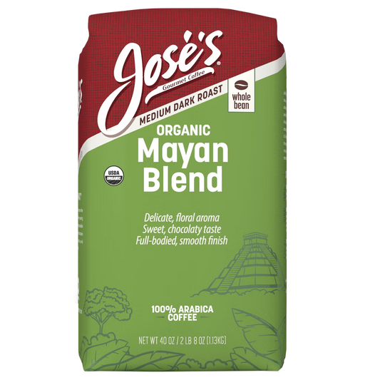 Jose's Organic Mayan Blend Coffee, Medium Dark Roast, Whole Bean, 2.5 lbs