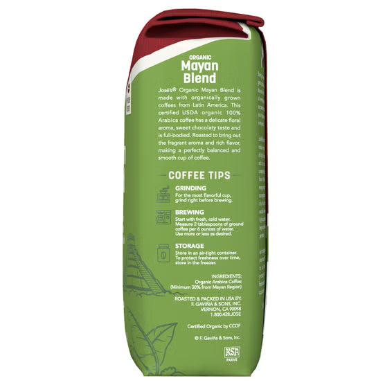 Jose's Organic Mayan Blend Coffee, Medium Dark Roast, Whole Bean, 2.5 lbs