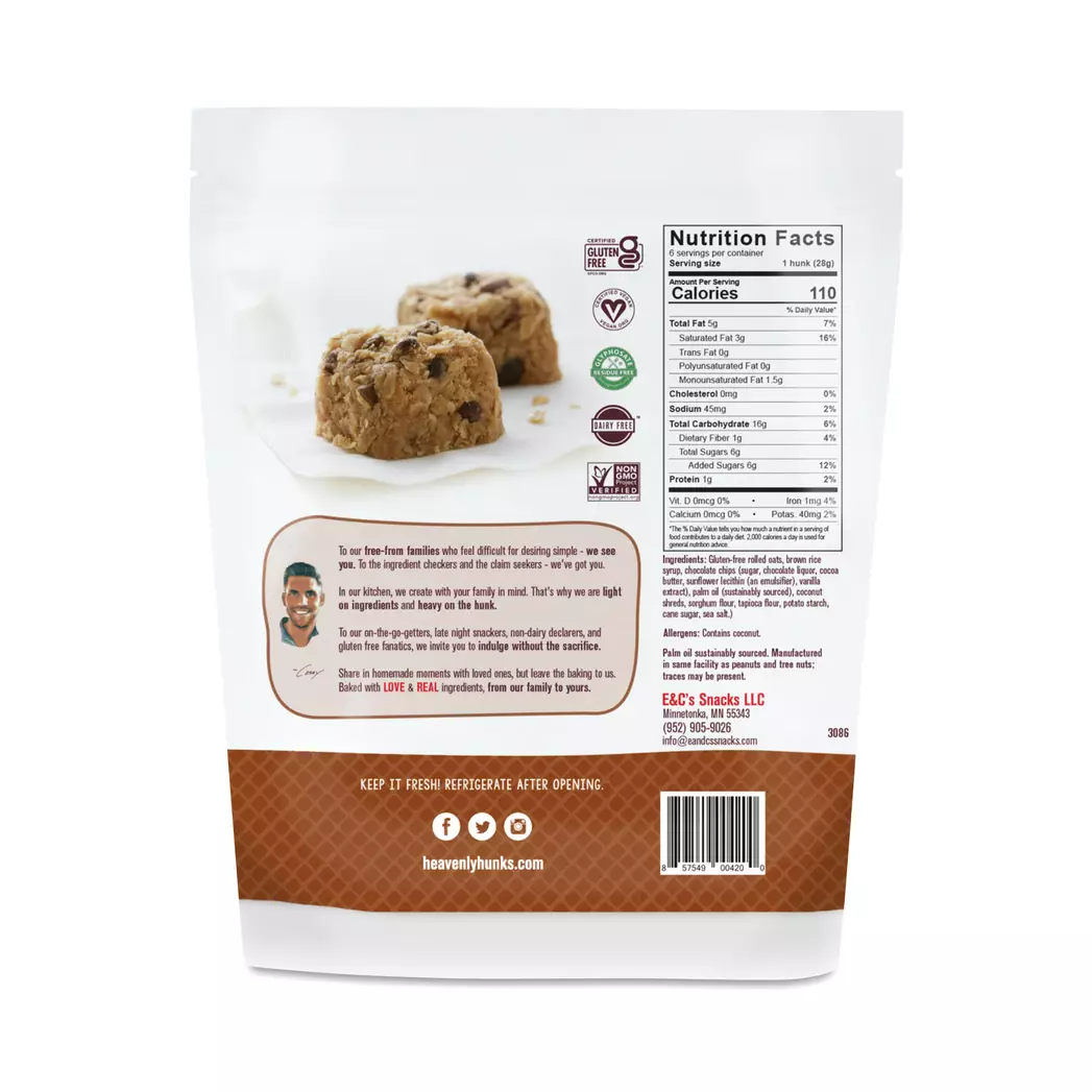 Heavenly Hunks Gluten-Free Bites Oatmeal Chocolate Chip, 6 oz