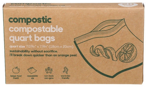 Compostic Compostable Quart Bags, 20 Count