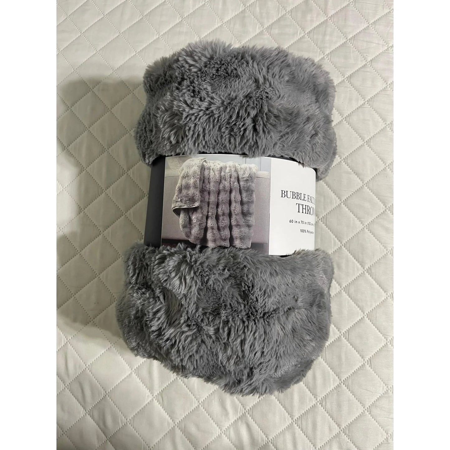 Bubble Faux Fur Throw 60 in X 70 in (Gray) 100 % Polyester