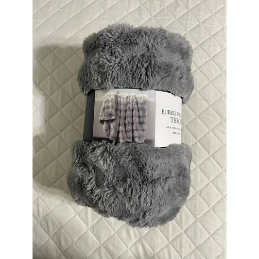 Bubble Faux Fur Throw 60 in X 70 in (Gray) 100 % Polyester