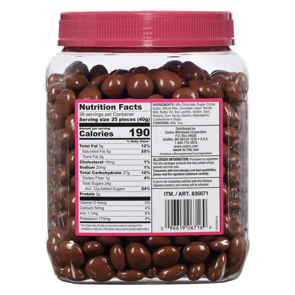 Kirkland Signature Raisins, Milk Chocolate, 3.4 lbs