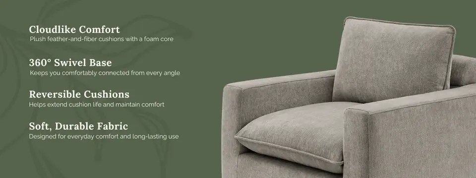 Aiden & Ivy Sereen Fabric Swivel Accent Chair, Taupe*