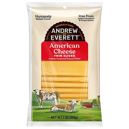 Andrew & Everett Sliced Yellow American Cheese, 7 oz