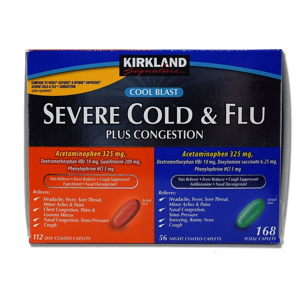 Kirkland Signature Severe Cold Flu Plus Congestion Day Night, 168 Capsules