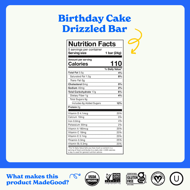 Madegood Bar Chocolate Drizzled Birthday, 4.2 oz