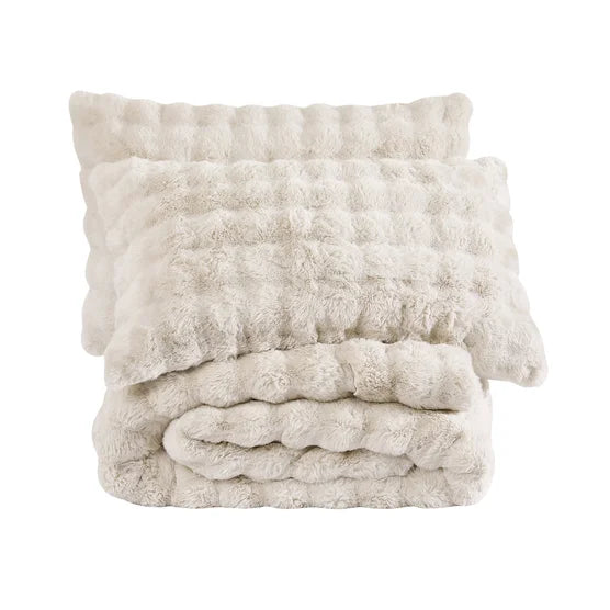 FRYE 3-piece Faux Fur Comforter Set Beige King Size