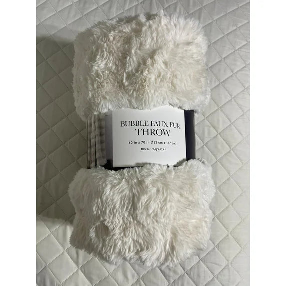 Bubble Faux Fur Throw 60 in X 70 in (Beige) 100 % Polyester