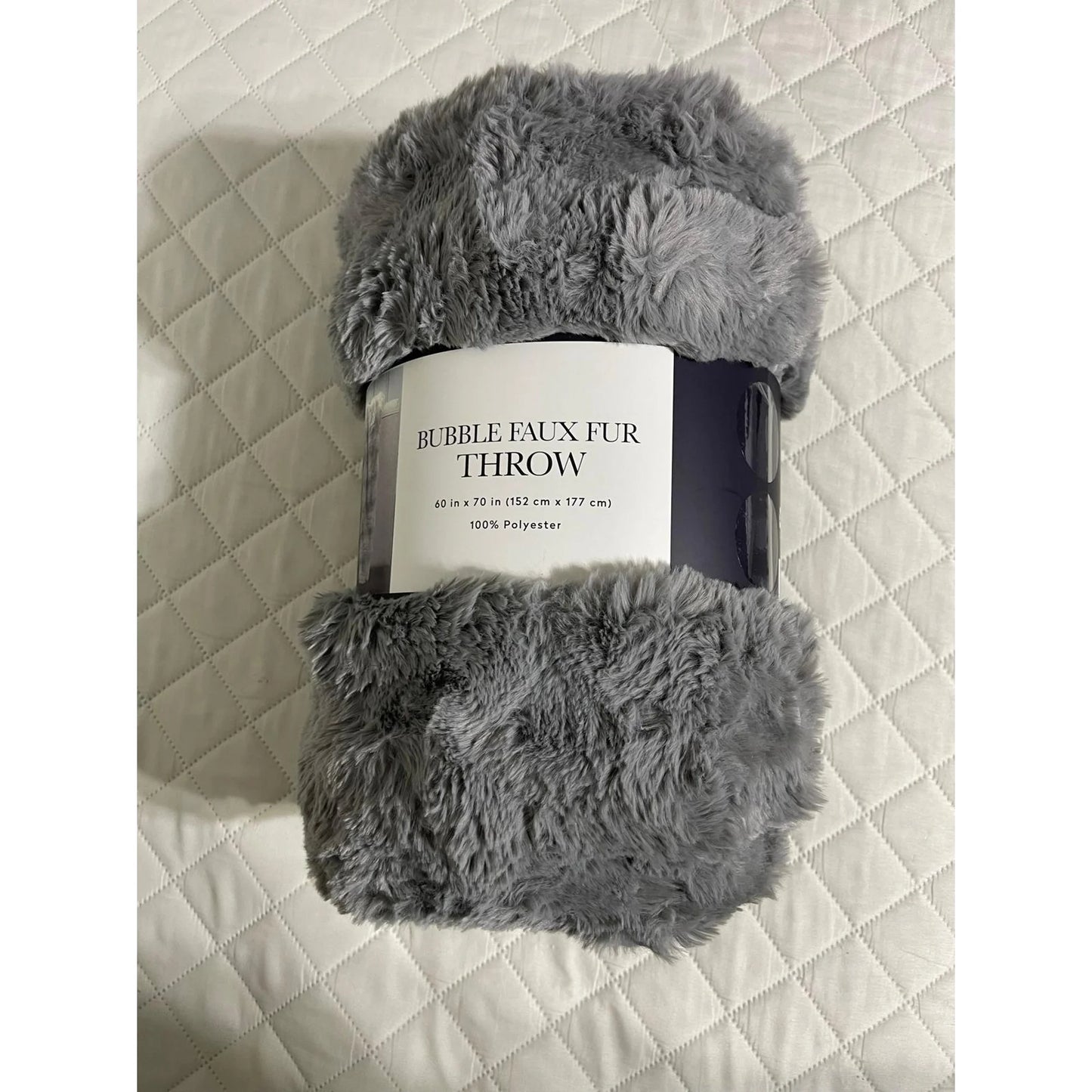 Bubble Faux Fur Throw 60 in X 70 in (Gray) 100 % Polyester