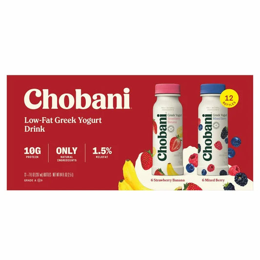 Chobani Low-Fat Greek Yogurt Drink Variety Pack 12 ct, 7 oz