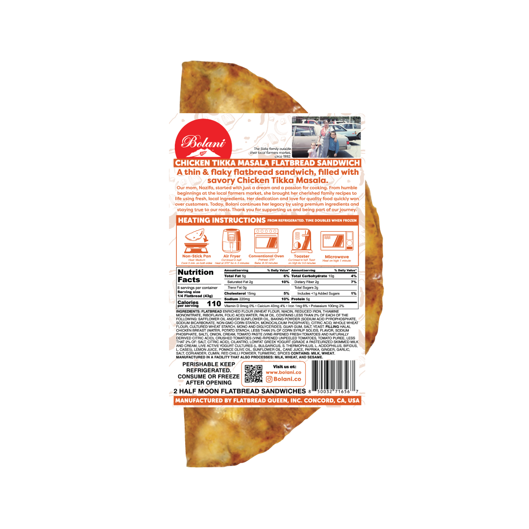 Bolani Chicken Tikka Masala Flatbread Sandwiches, 6 oz, 4-count