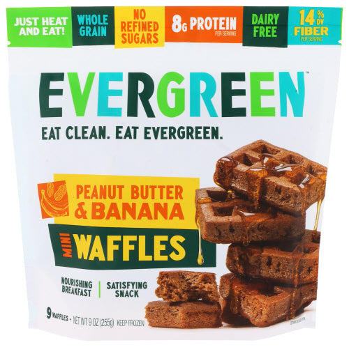 EVERGREEN - Peanut Butter Banana mini Waffles Frozen - 9OZ