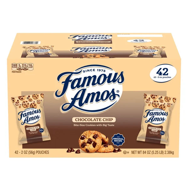 Famous Amos Cookies, Chocolate Chip, 2 oz, 42 ct