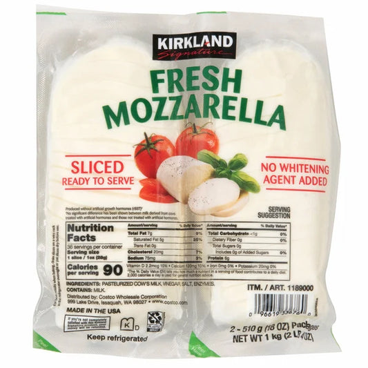 Krikland Signature Sliced Mozzarella 2 ct, 18 oz