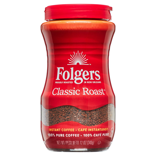 Folgers Classic Roast Instant Coffee Crystals, 12 Ounce Easy-Open Flip-Top Jar