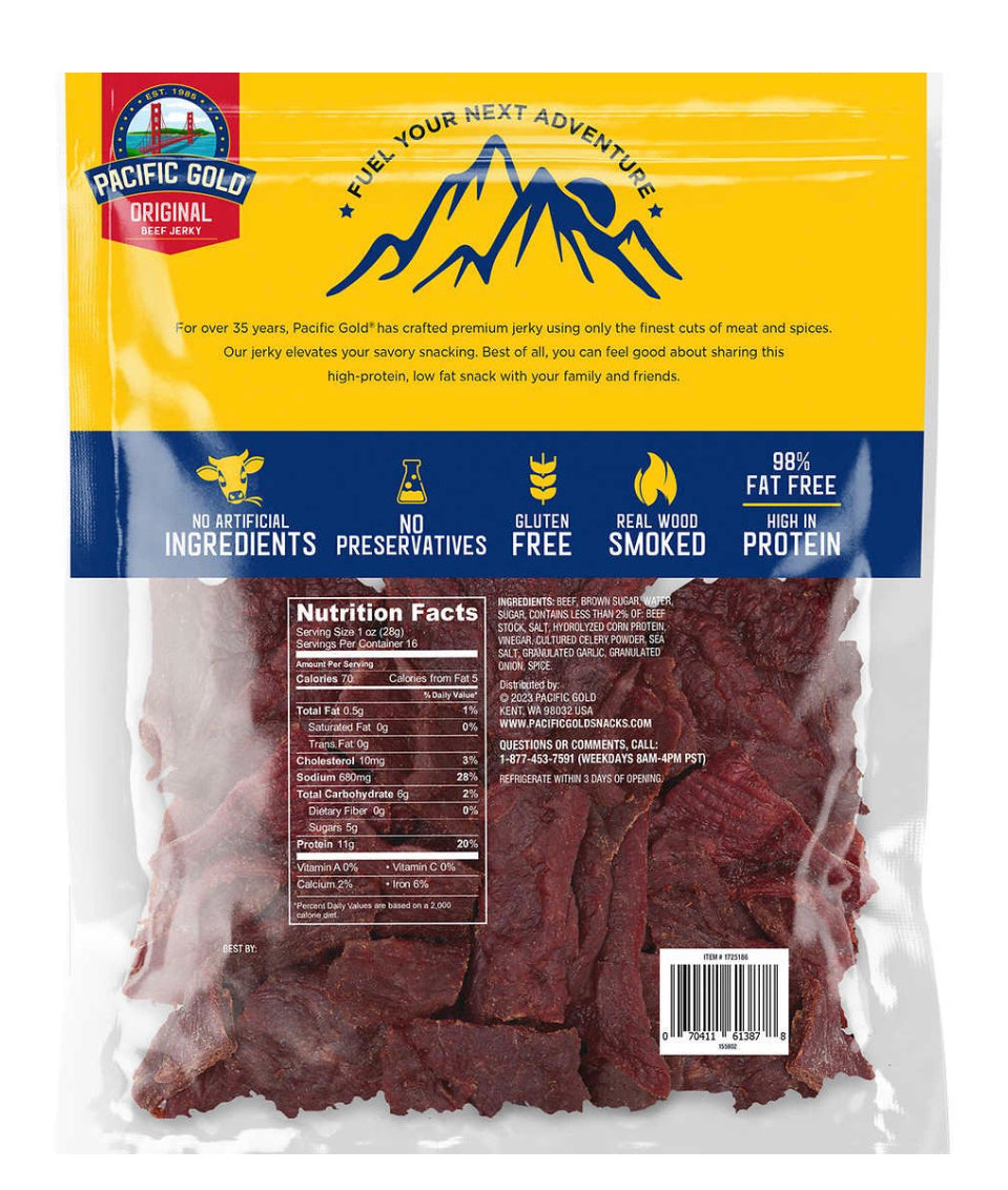 Pacific Gold Beef Jerky, Original, 16 oz