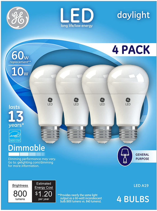 GE Daylight LED 60W Replacement Light Bulbs, 4 Count