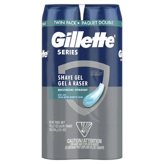 Gillette Series Moisturizing Shave Gel for Men with Cocoa Butter Twin Pack, 14 oz