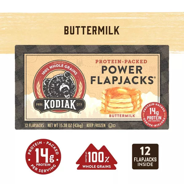 Kodiak Protein-Packed Power Flapjacks Buttermilk Frozen Pancakes, 12 Count