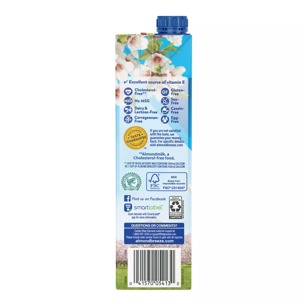 Blue Diamond Almond Breeze Unsweetened Original Almond Milk, 32 fl oz