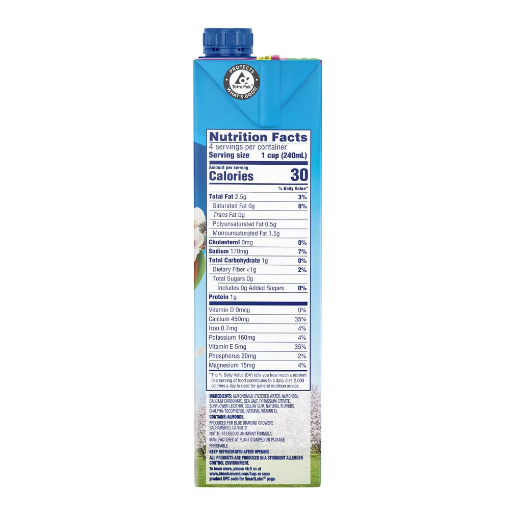 Blue Diamond Almond Breeze Unsweetened Original Almond Milk, 32 fl oz