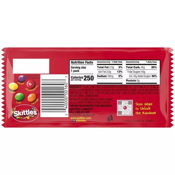 Skittles Original Chewy Candies, Full Size Fruit Candy Bag - 2.17oz