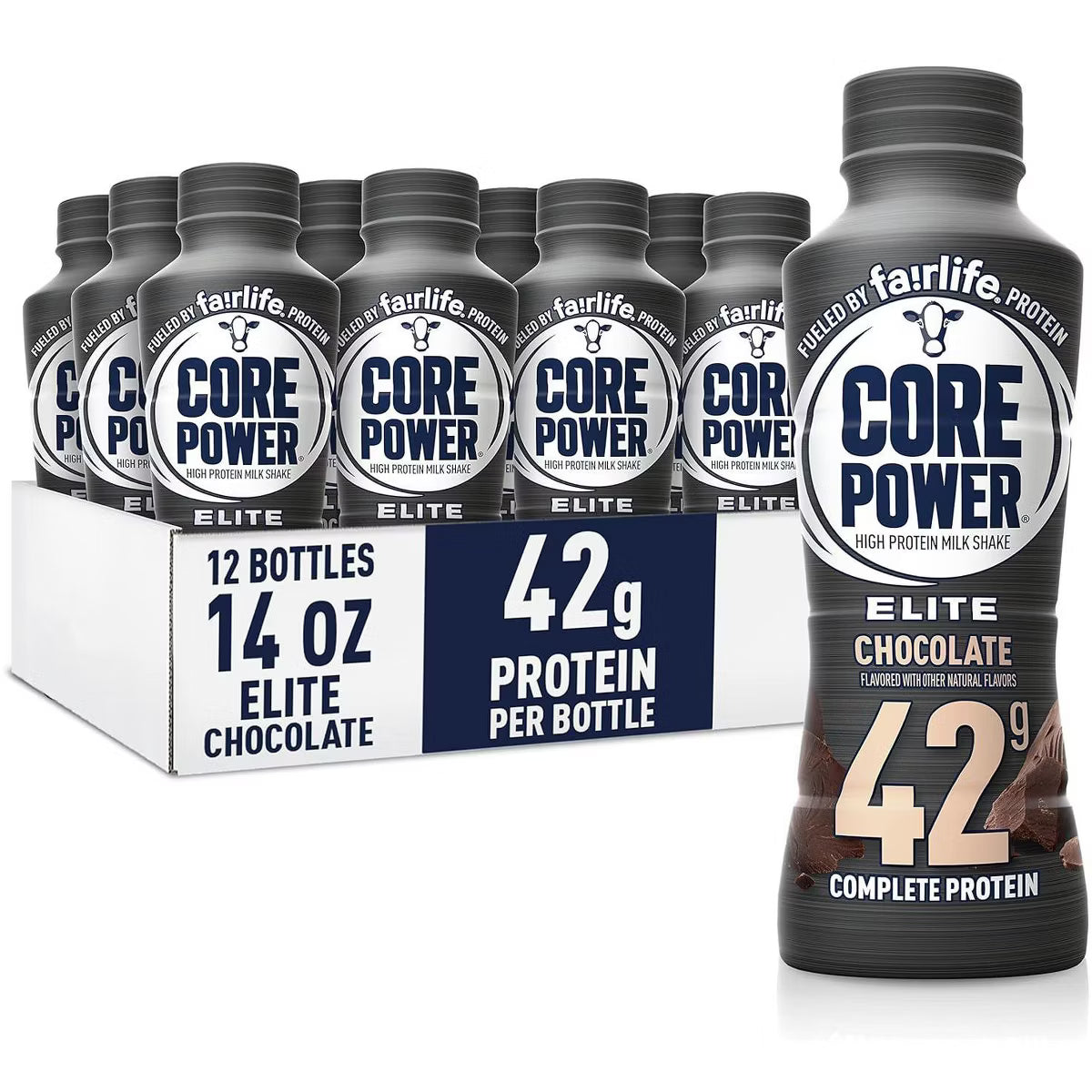 Core Power Elite High Protein Shake with 42g Protein by fairlife Milk, Chocolate, 14 fl oz, 12 count