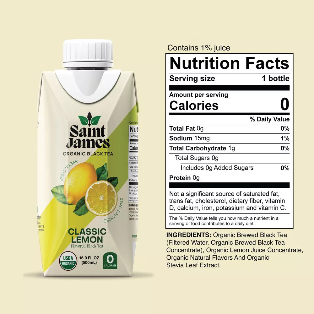 Saint James Classic Lemon Organic Black Tea, 16.9 oz